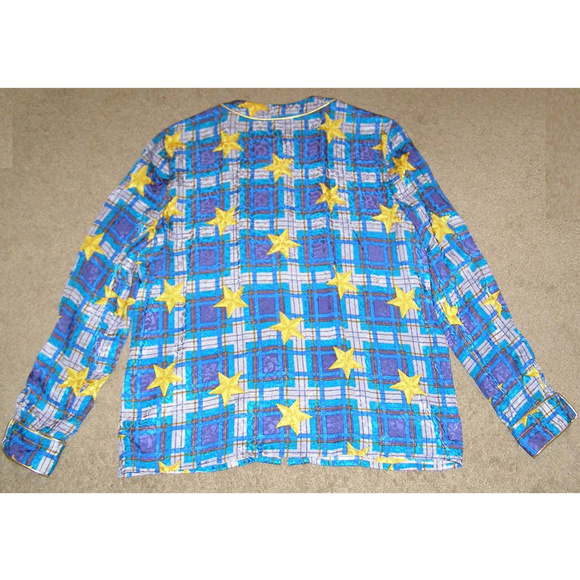 Vintage sz8 Adrianna Papell SILK blouse Star Print - Picture 7 of 8